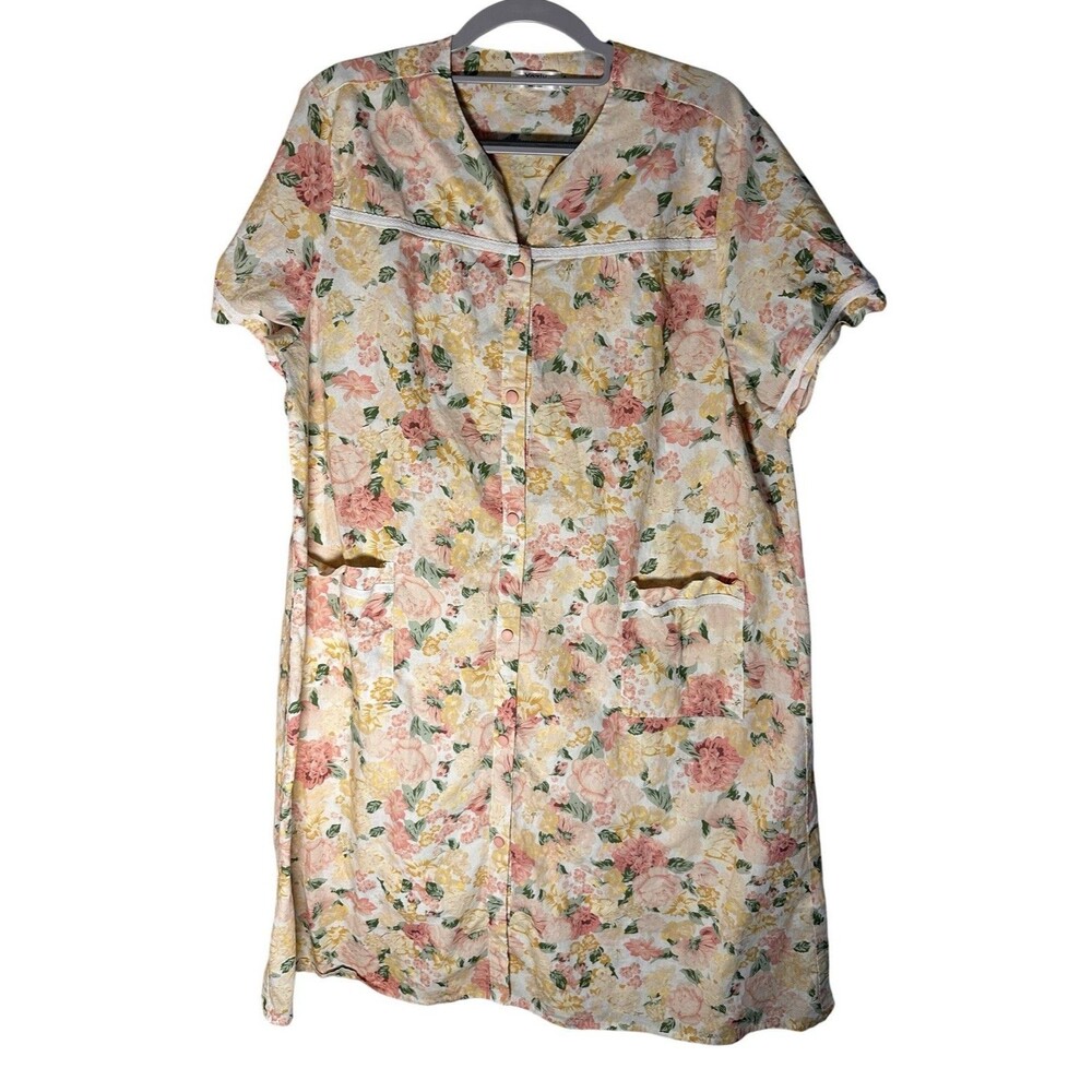 YOZLY House Dress Women Short Sleeve House Coat Mumu Duster Robe Pockets Snap L